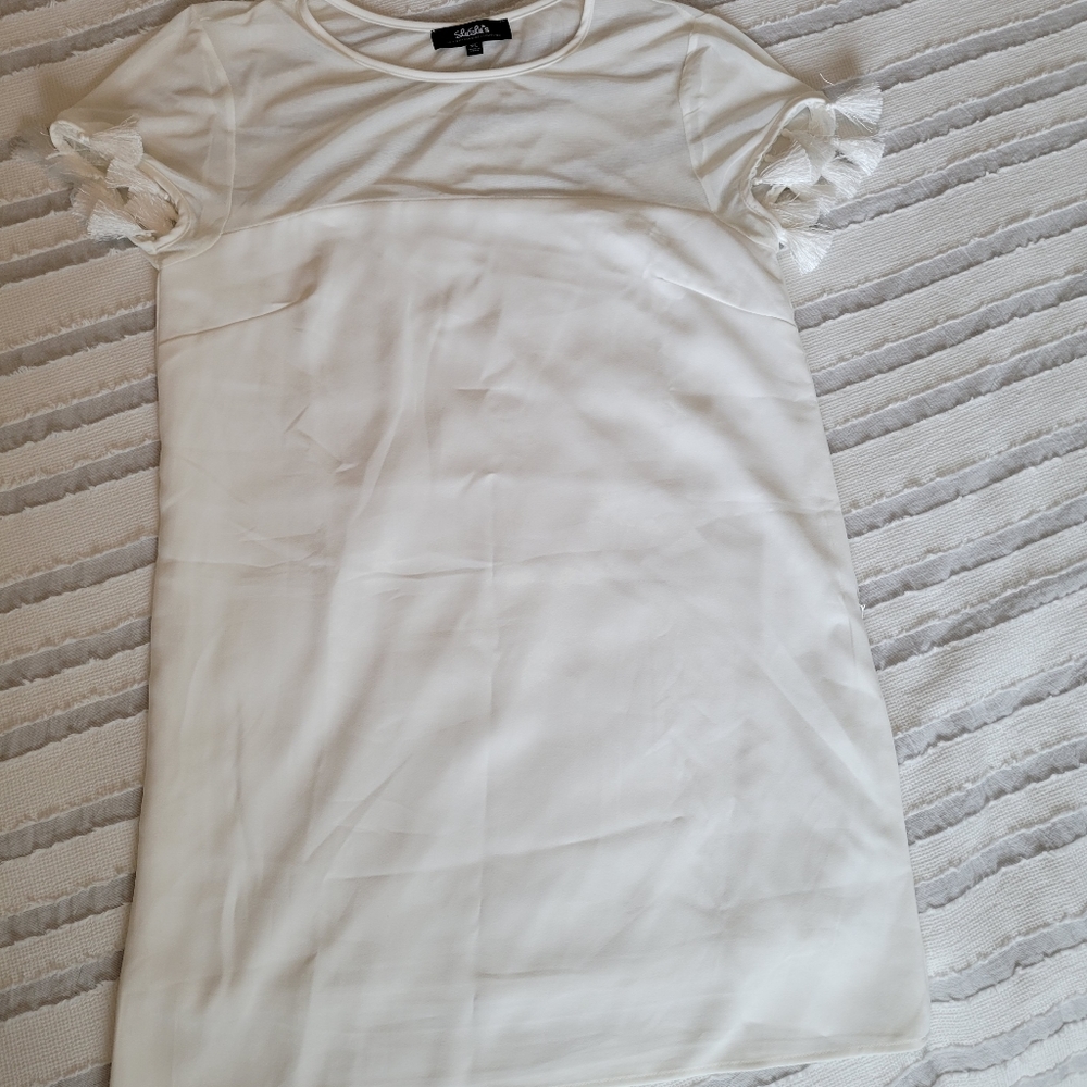 LULU'S white tassel sleeve shift dress